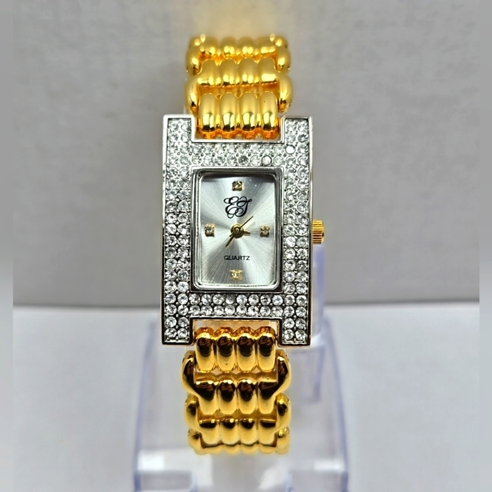 Elegant Gold and Silver Crystal-Accented Women's Quartz Watch